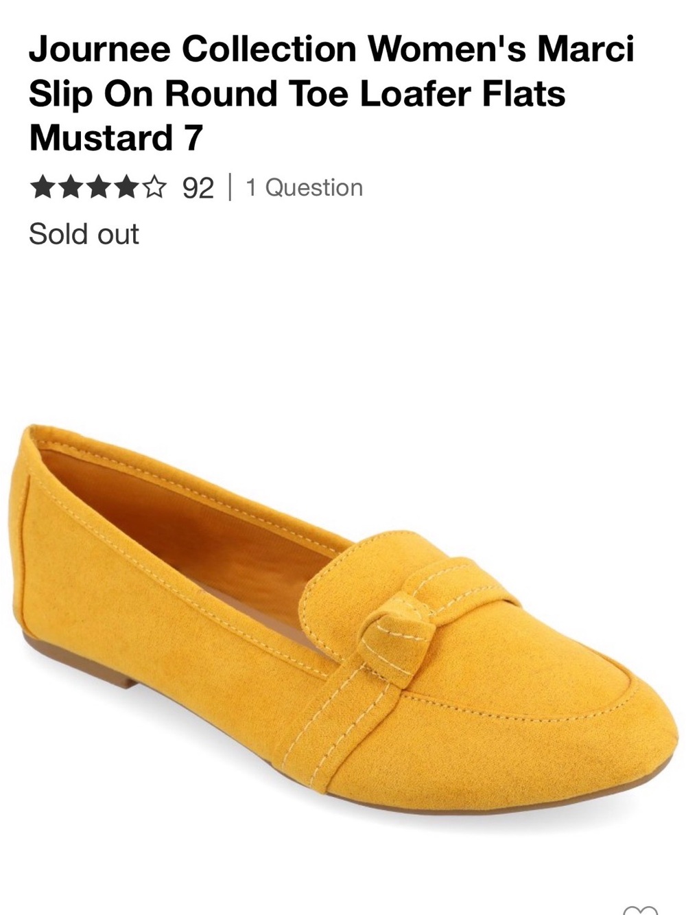 Journee Collection Women's Marci Slip-On Loafer Flats in Mustard Yellow size 7